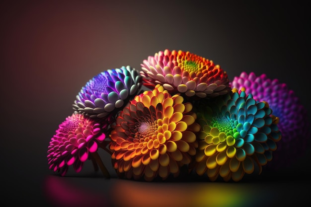 Crisântemos coloridos do arco-íris colorido Ilustração AI Generative
