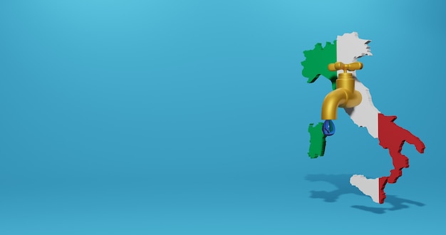 Crise da água e estação seca na Itália para infográficos e conteúdo de mídia social em renderização 3D