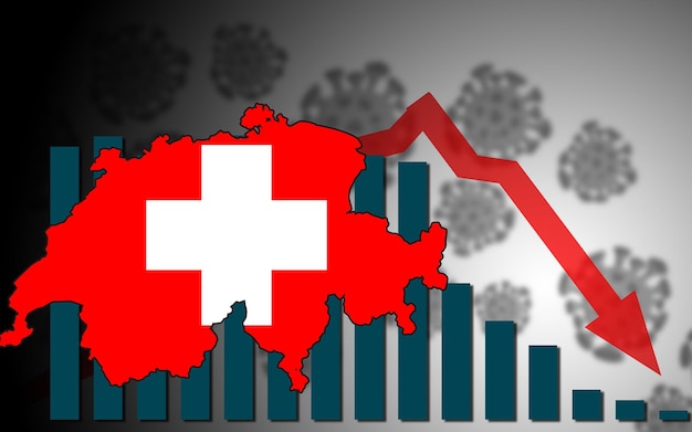 Crise econômica com conceito de crise Covid19 com mapa da Suíça