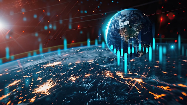 Crisis económica global y gráficos del mercado de valores Imagen de fondo generada por IA de alta calidad