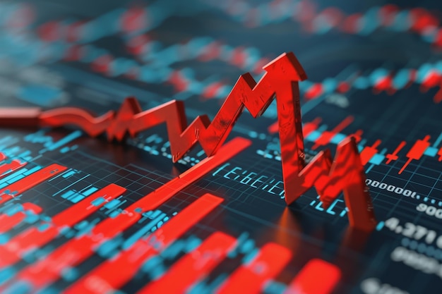 Foto crisis financiera hacia abajo 3d flecha roja economía gráfico de negocios en el fondo del mercado de colapso de dinero