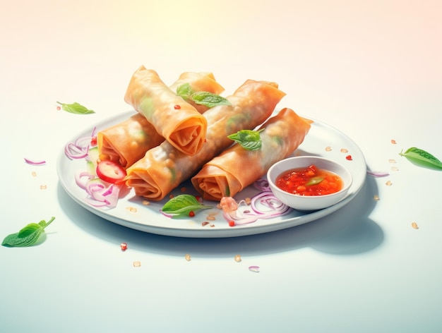 Crispy Homemade Fried Spring Rolls Perfeito para o seu próximo banquete asiático