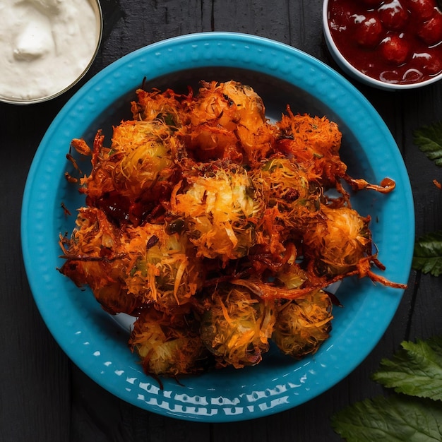 Crispy kanda bhaji o bhajji o pyaj pakode o cebolla frita pakora es una deliciosa comida callejera de la India