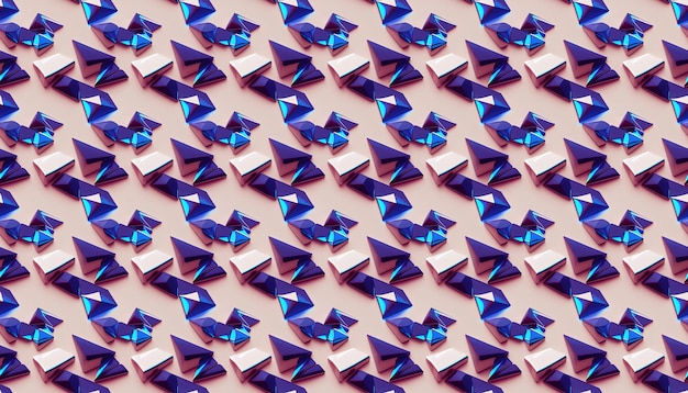 Cristais azuis brilhantes em uma ilustração 3d de textura sem costura de fundo rosa suave