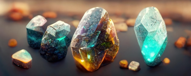 Cristais e minerais de pedras preciosas Prática espiritual esotérica conceito de terapia reiki Feng Shui imagem gerada por IA