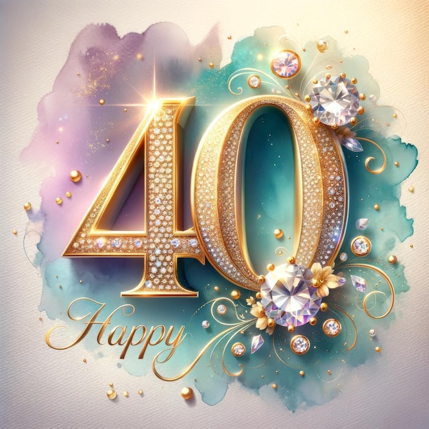 Cristal Adornado 40o Aniversário Elegança Dourada