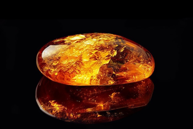 Foto cristal de ámbar aislado piedra de ámbar dorado en negro