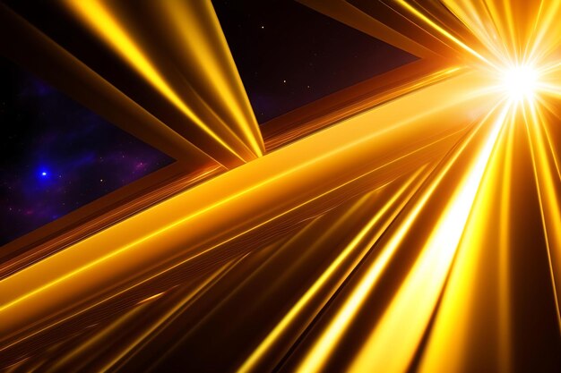 Cristal dourado abstrato flutuando no espaço Raios solares e raios refratados através do prisma