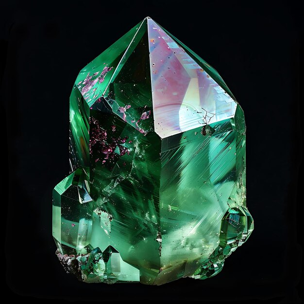 Foto cristal heliotrópico com forma triangular e cor verde com pedra isolada em preto bg arte de luxo