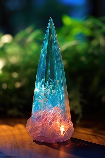 Un cristal con una luz de colores en su interior.