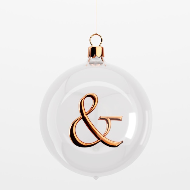 Cristal de Navidad colgando bolas con ampersand d de oro