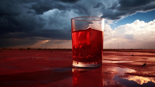 Cristal rojo del horizonte carmesí con cielo nublado