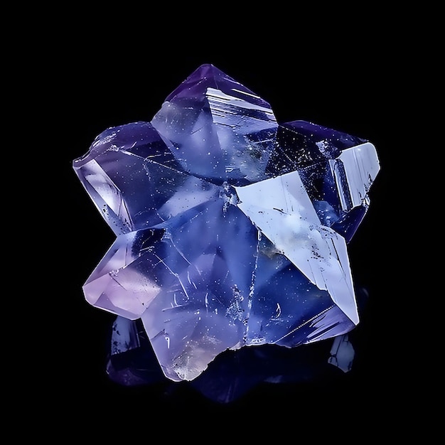 Cristal de tanzanita con una forma de estrella pentagonal y una piedra Un aislada en arte de lujo BG negro