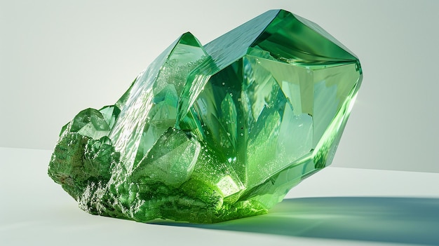Foto cristal verde vibrante en primer plano sobre un fondo blanco