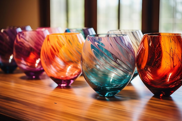 Cristalería de colores elegantes perfecta para bebidas y decoración AI