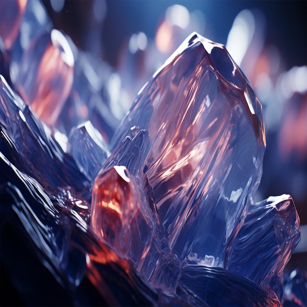 Cristales de diamante realistas con fondo de textura cáustica de primer plano