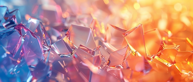 Cristales geométricos 3D transformativos que muestran abstracto con espacio de copia que están iluminados en vivos colores de neón IA generativa