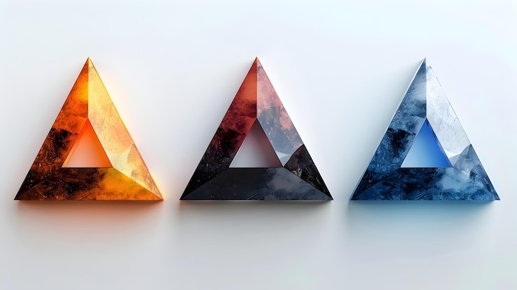 Foto cristales de piedras preciosas con facetas coloridas en formas de prisma triangular sobre un fondo sencillo