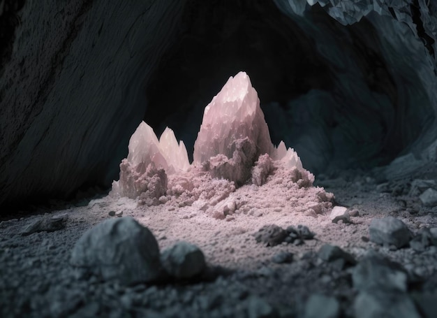 Foto cristales rosas en una cueva.