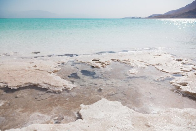 Cristales de sal natural en el Mar Muerto