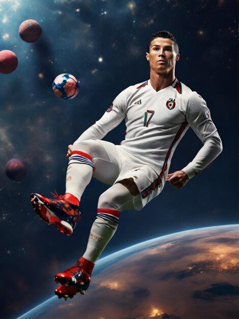 Foto cristiano ronaldo con botas de fútbol gucci jugando al fútbol
