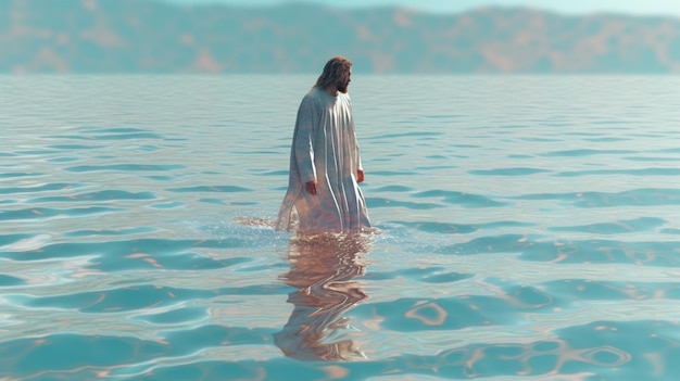 Foto cristo caminando sobre el agua jesus camina sobre el agua mar generativo ai