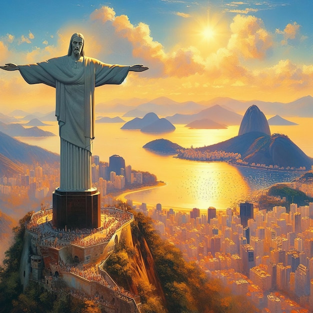 Foto cristo redentor en la ciudad de so paulo, brasil