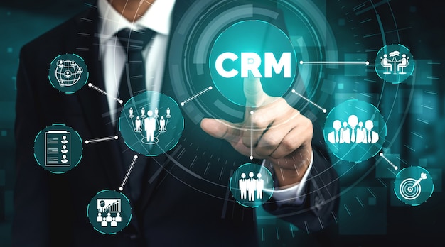 CRM Customer Relationship Management para el concepto de sistema de marketing de ventas comerciales