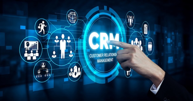 CRM Customer Relationship Management para el concepto de sistema de marketing de ventas comerciales