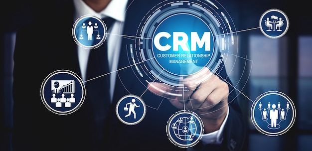 CRM Customer Relationship Management para el concepto de sistema de marketing de ventas comerciales