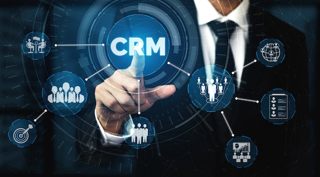 Foto crm customer relationship management für business sales marketing systemkonzept