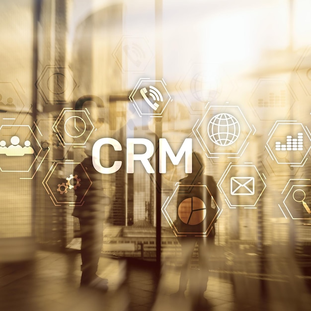 CRM Customer Relationship Management Systemkonzept auf abstraktem unscharfem Hintergrund