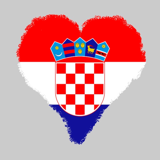 Croacia bandera colorida en forma de corazón con estilo de trazo de pincel aislado sobre fondo gris