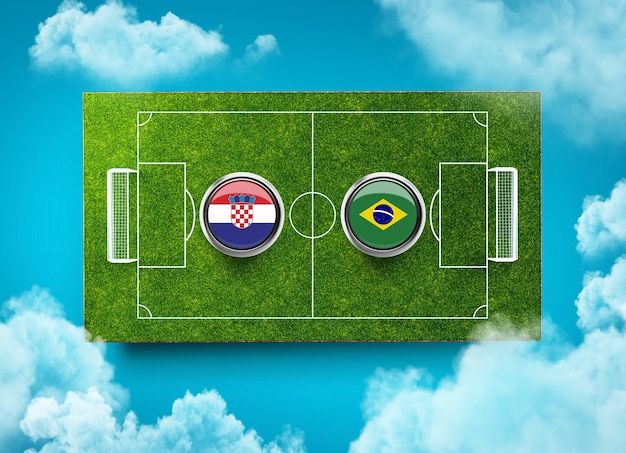 Croacia vs Brasil Versus banner de pantalla Concepto de fútbol campo de fútbol estadio ilustración 3d