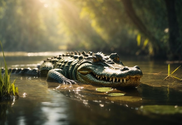 Crocodilo rondando em um pântano