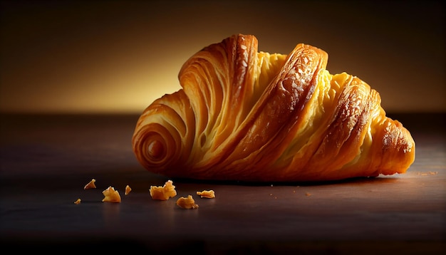 Croissant assado em mesa de madeira Lanche gourmet francês gerado por IA