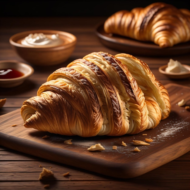 Croissant auf einem Holzteller