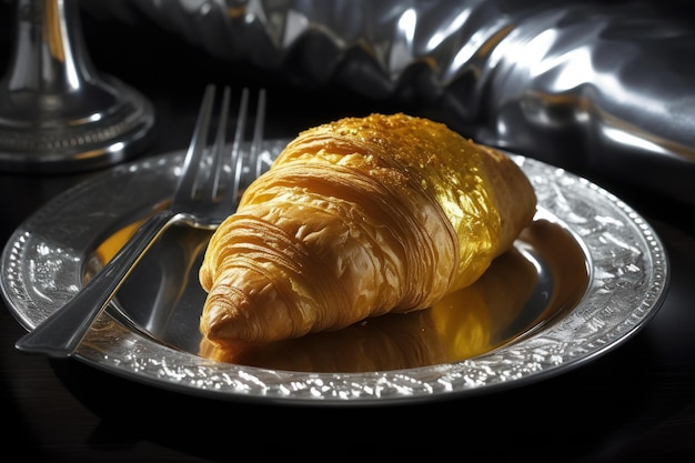 Croissant Bäckerei Teller Dekor Lebensmittel Gebäck generieren Ai