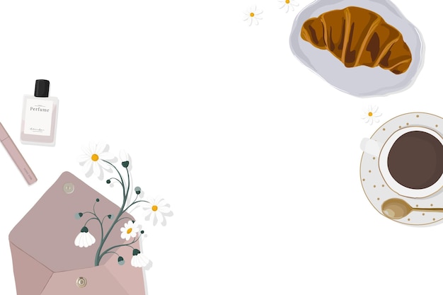 Croissant de café y flores