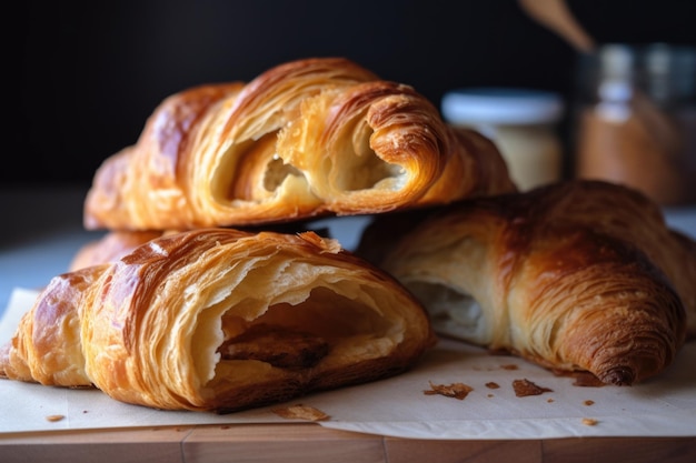 Croissant caseiro com camadas escamosas e rico sabor amanteigado criado com IA generativa