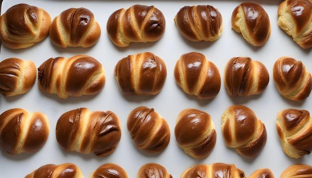 Croissant de chocolate con azúcar de hielo blanco en la parte superior de una mesa