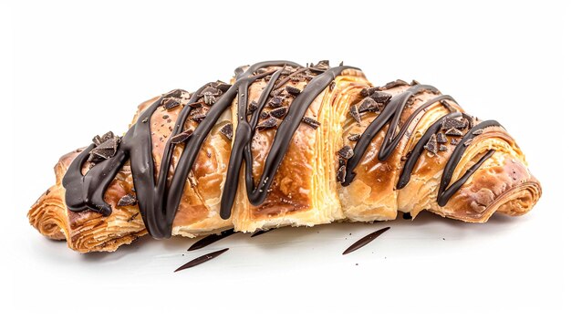 Foto croissant de chocolate con pastel dulce de cacao para el desayuno