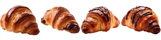 Foto croissant con chocolate sobre un fondo blanco