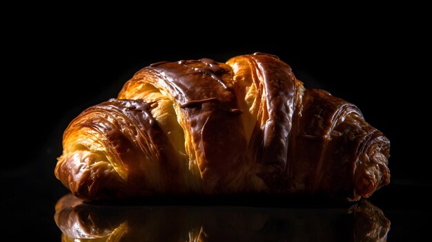 Croissant de chocolate sobre fondo negro generado por IA