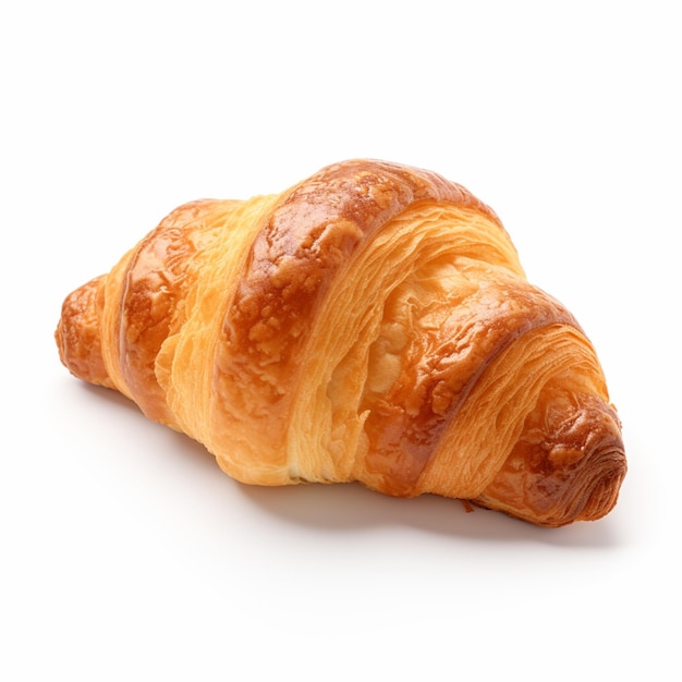 Un croissant con un croissant está sobre una superficie blanca.