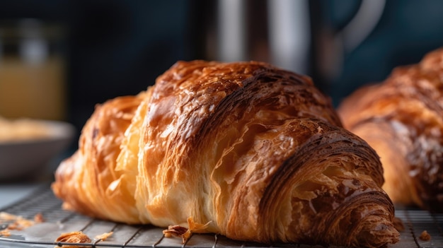 Un croissant con un croissant sobre una rejilla