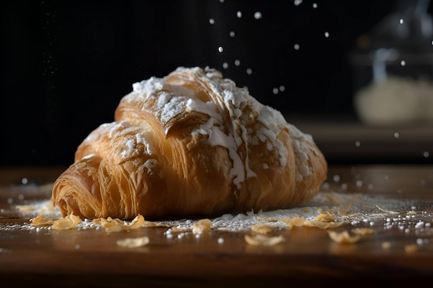 Croissant crujiente recién horneado con azúcar en polvo IA generativa