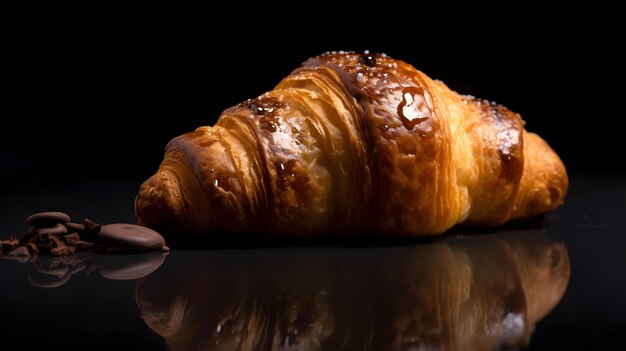 Croissant de chocolate em fundo preto AI gerado