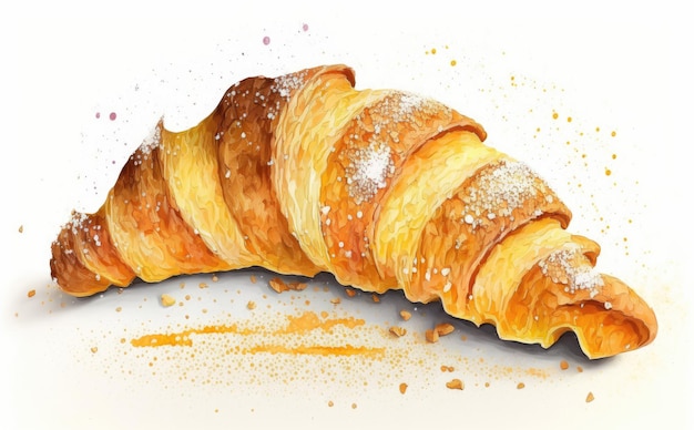 croissant dibujado sobre fondo blanco acuarela pastelería alimentos orgánicos ilustraciones ai generado