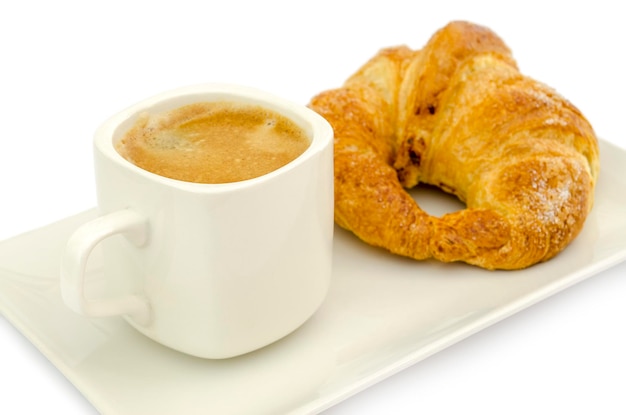 Croissant e uma xícara de café delicioso